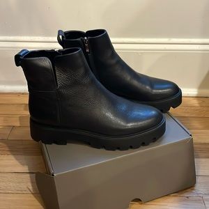 Franco Sarto black leather side zip "Billie" lug boots 9 NEW